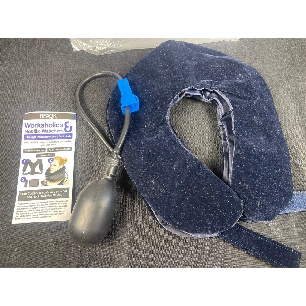 RFAQK Posture Corrector and Inflatable Neck Traction Device Set Navy Blue New
